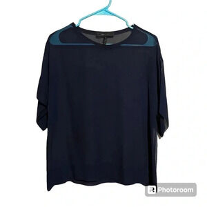 BCBG Navy Blue Sheer Shirt Blouse Women’s Size Small S